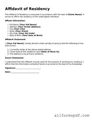 Printable Affidavit of Residency Form