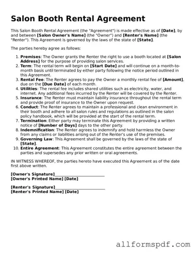 Printable Salon Booth Rental Agreement Form