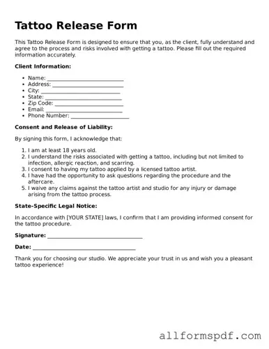 Printable Tattoo Release Form