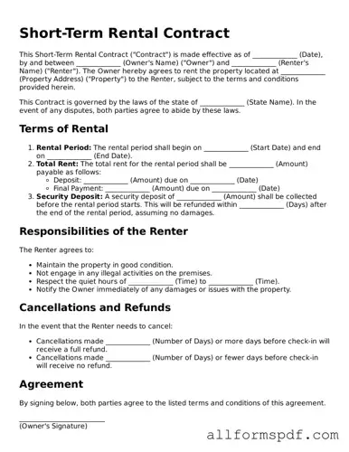 Printable Short-Term Rental Contract Form