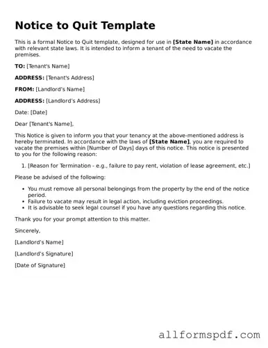 Printable Notice to Quit Form