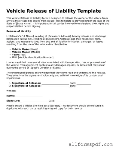 Printable Vehicle Release of Liability Form