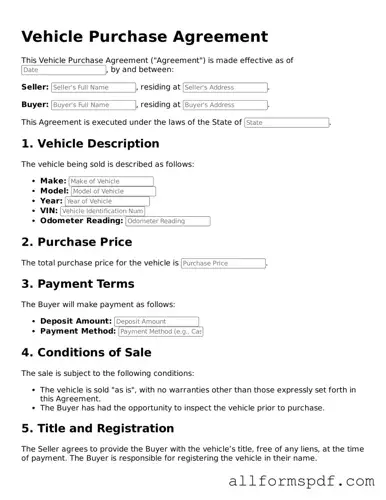 Printable Vehicle Purchase Agreement Form