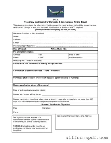 Fill Out Your Veterinary Certificate Travel Form