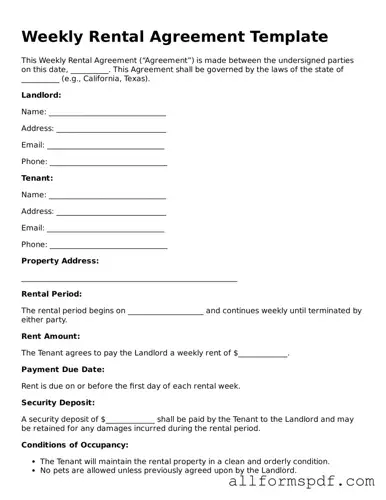 Printable Weekly Rental Agreement Form