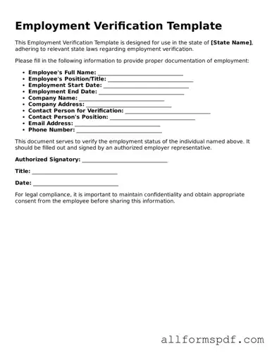 Printable Employment Verification Form