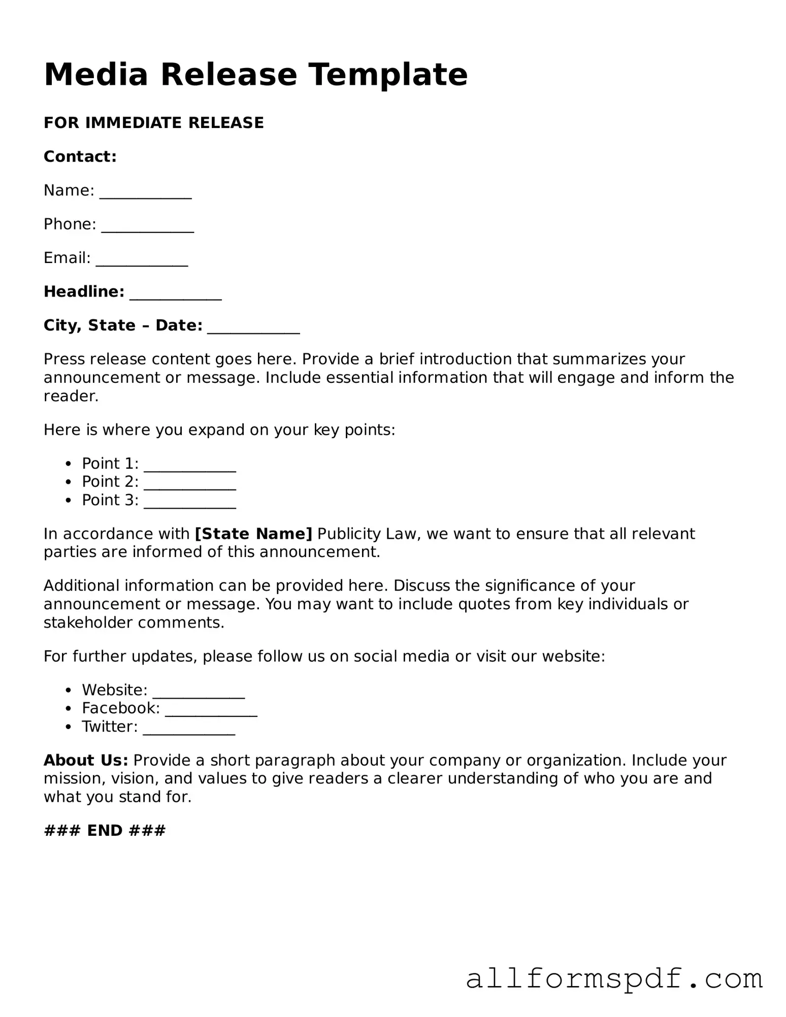 Printable Media Release Form