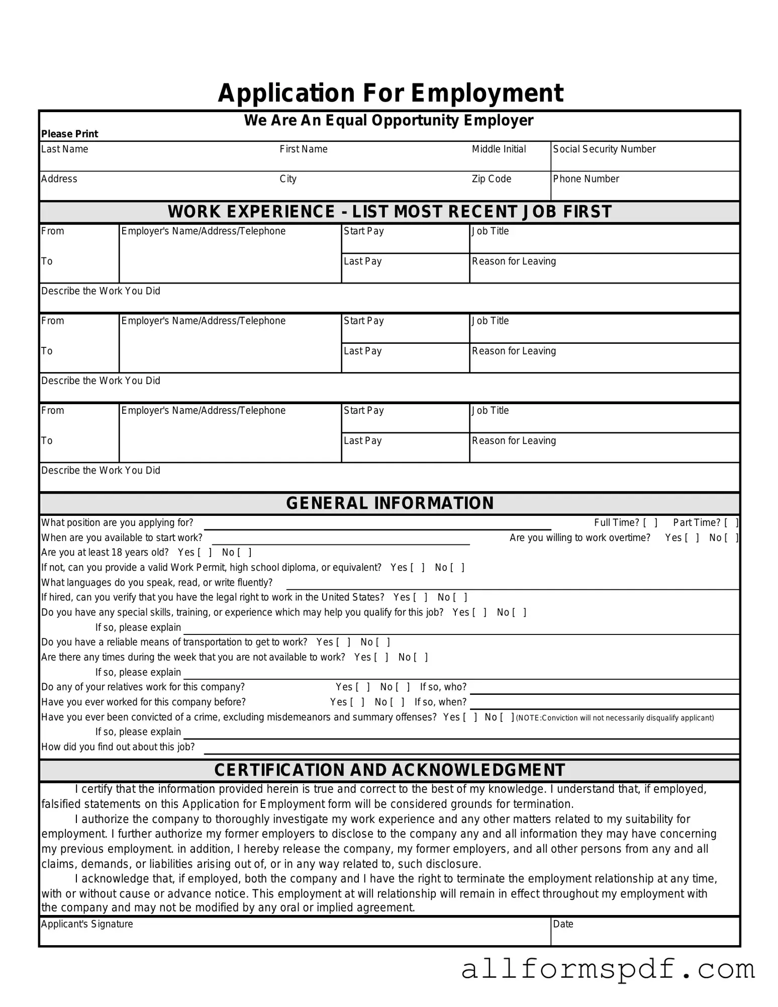 Fill Out Your Spanish Application Employment Form