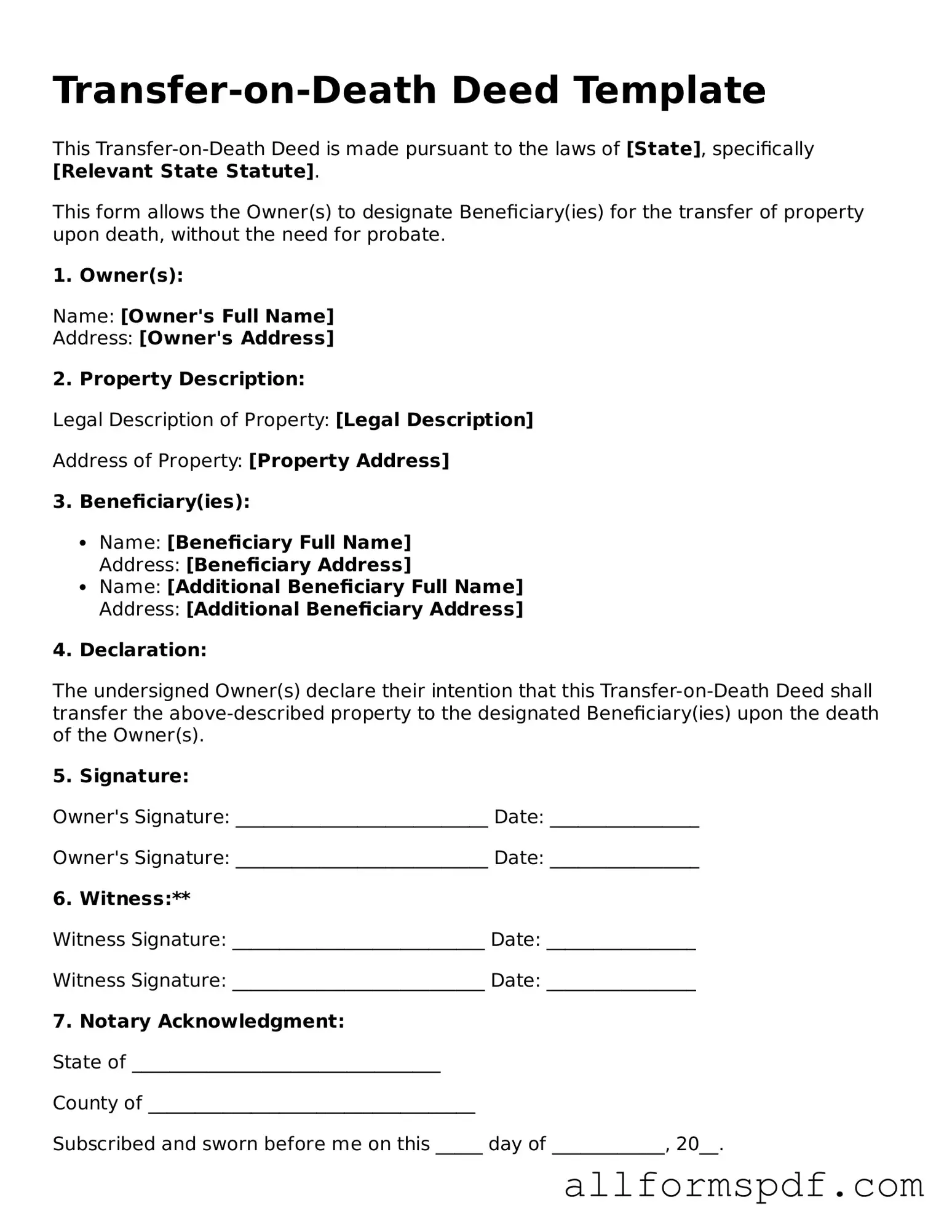 Printable Transfer-on-Death Deed Form