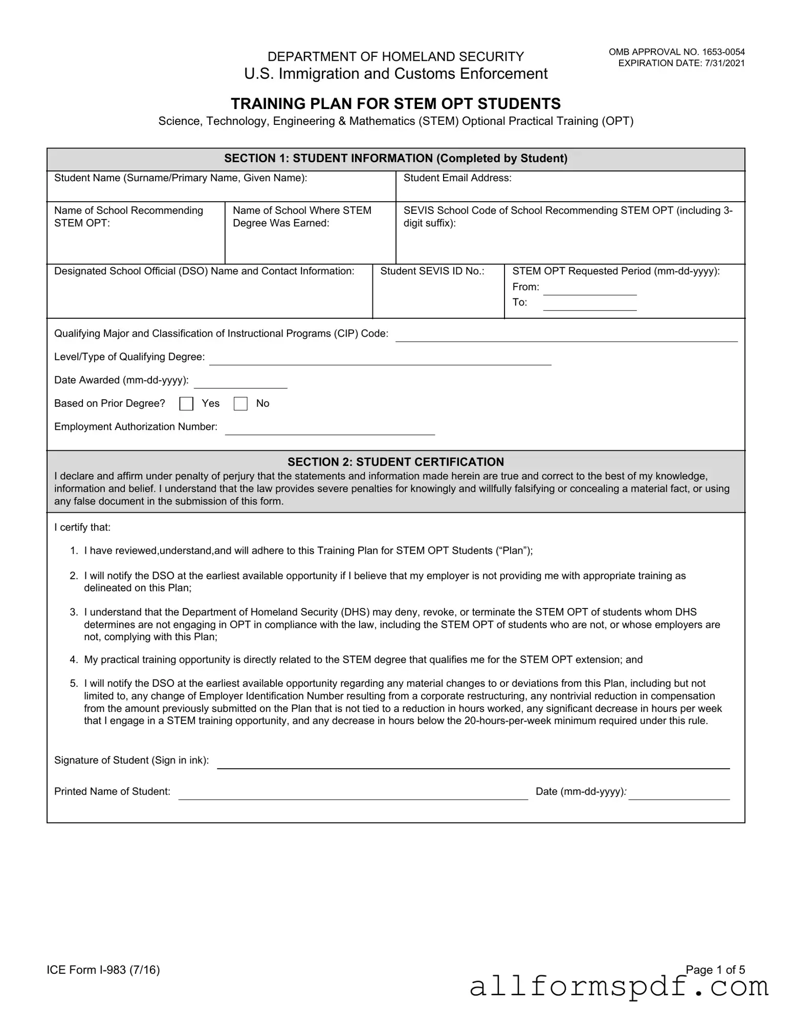 Fill Out Your ICE I-983 Form